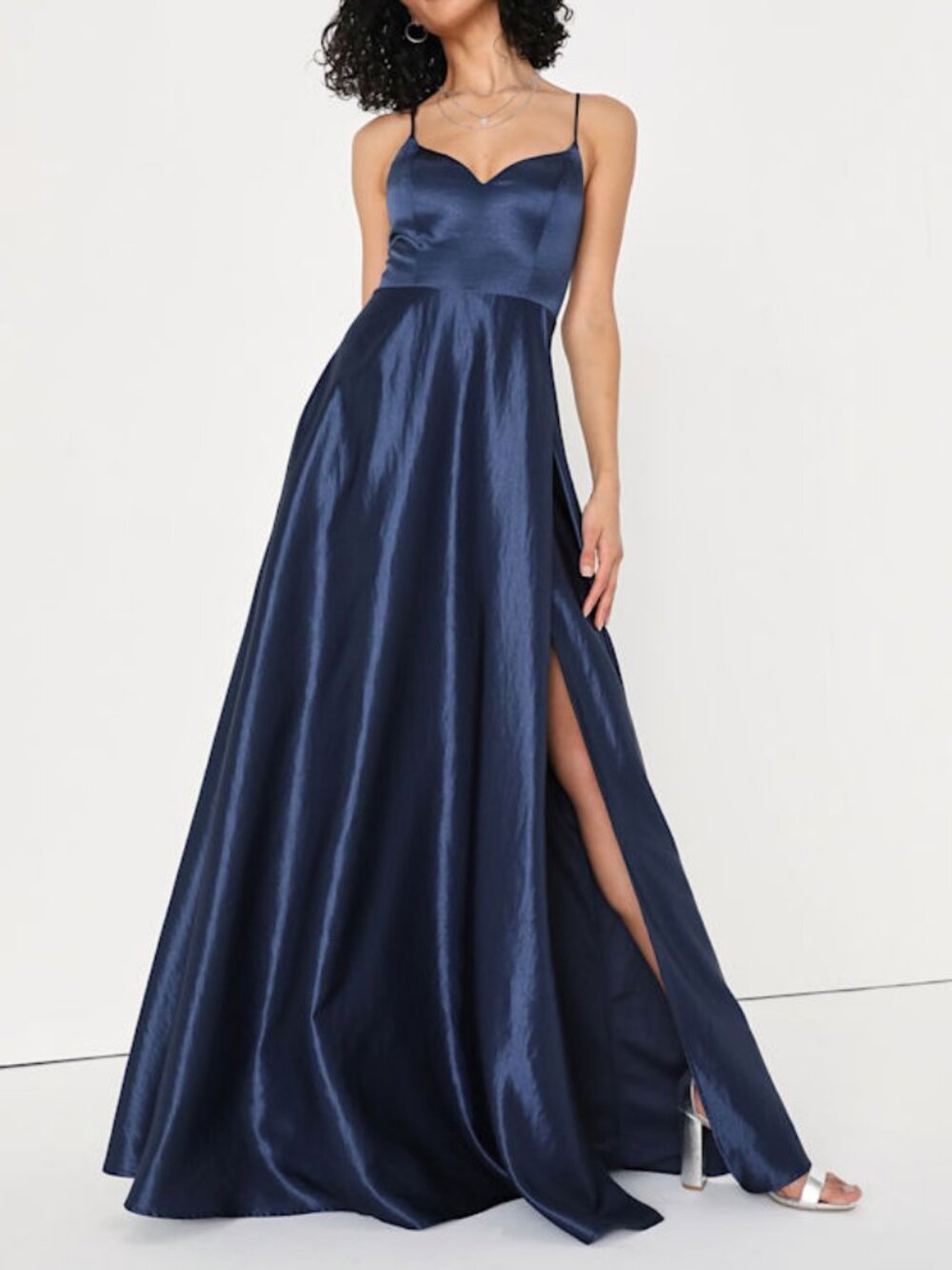 Lulus Evening Radiance Navy Blue Lace-up A-line Maxi Dress - Size XL